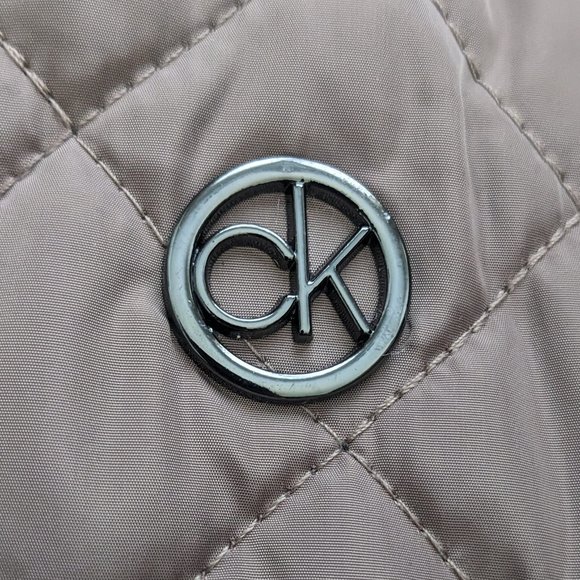 CALVIN KLEIN Performance Quilted Jacket WOMEN XS Zip Hood Lined Slim Taupe Brown - Picture 7 of 13